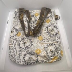 Hand-Sewn White and Gold “Queen Bee” Tote Bag with Handles and Hook